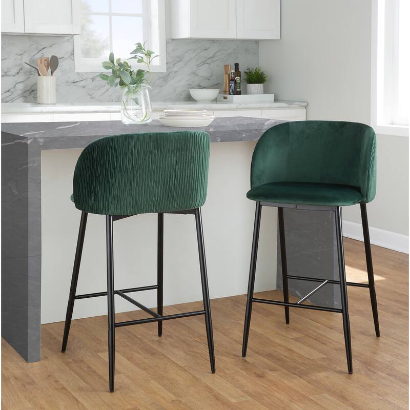 Lumisource Waves Counter Stool in Chrome and Silver Velvet - Set of 2 - 21"Lx19.75"Wx36"H