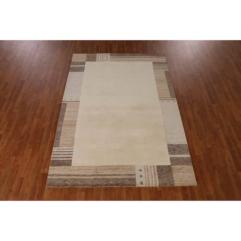 Solid Gabbeh Indian Area Rug Handmade Border Wool Carpet - 5'3" x 7'7"