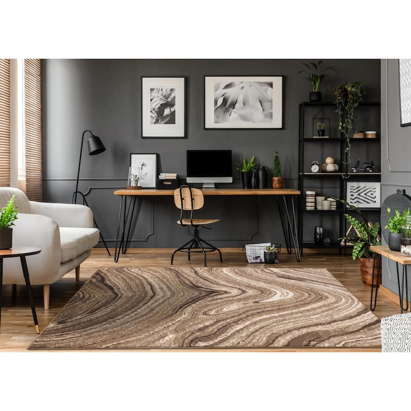 Forte Brown Cream Soothing Waves Area Rug, 5'3" x 7'5"