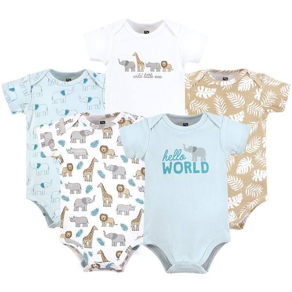 slide 1 of 1, Hudson Baby Cotton Bodysuits, Hello World Safari 0-3 Months - Hello World Safari