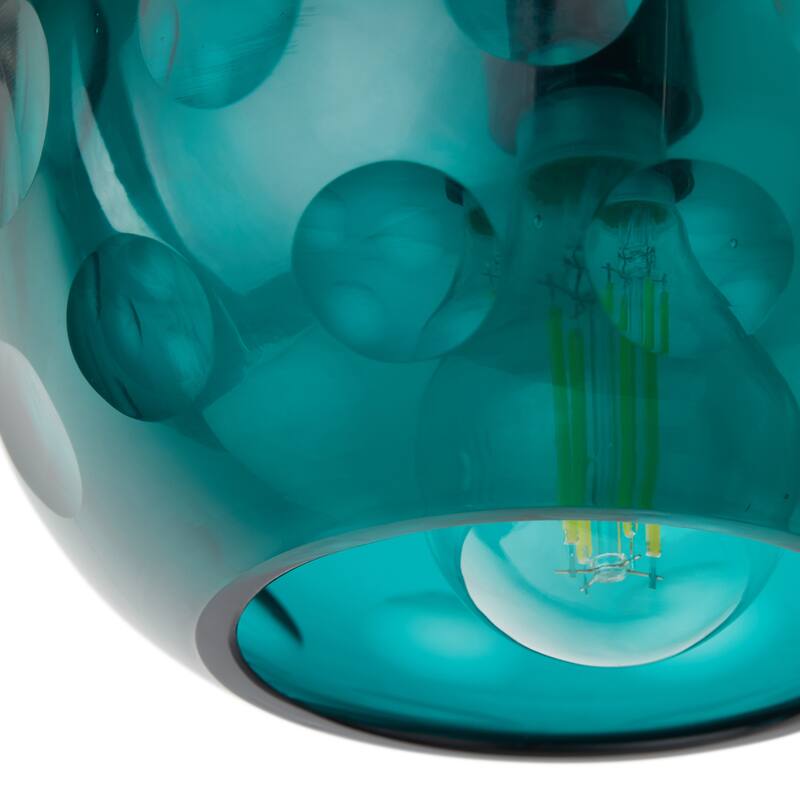 Quinn River of Goods Black Metal and Hand Blown Glass 6-Inch Pendant Light with Adjustable Hanging Cord - 6" x 6" x 60"