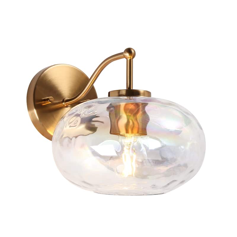 Modern 1-Light Gold Wall Sconce Colorful Glass Bathroom Vanity Lights - D 8" x H 5.5"