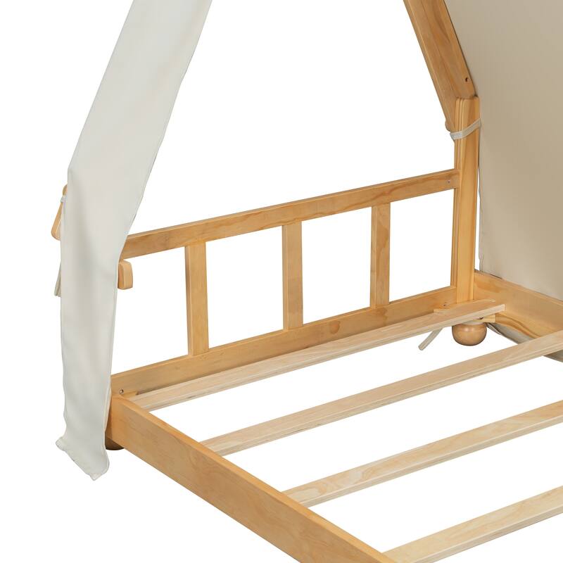 House Bed with Antler Accents Light Tent and Roof Wood Bed Frame