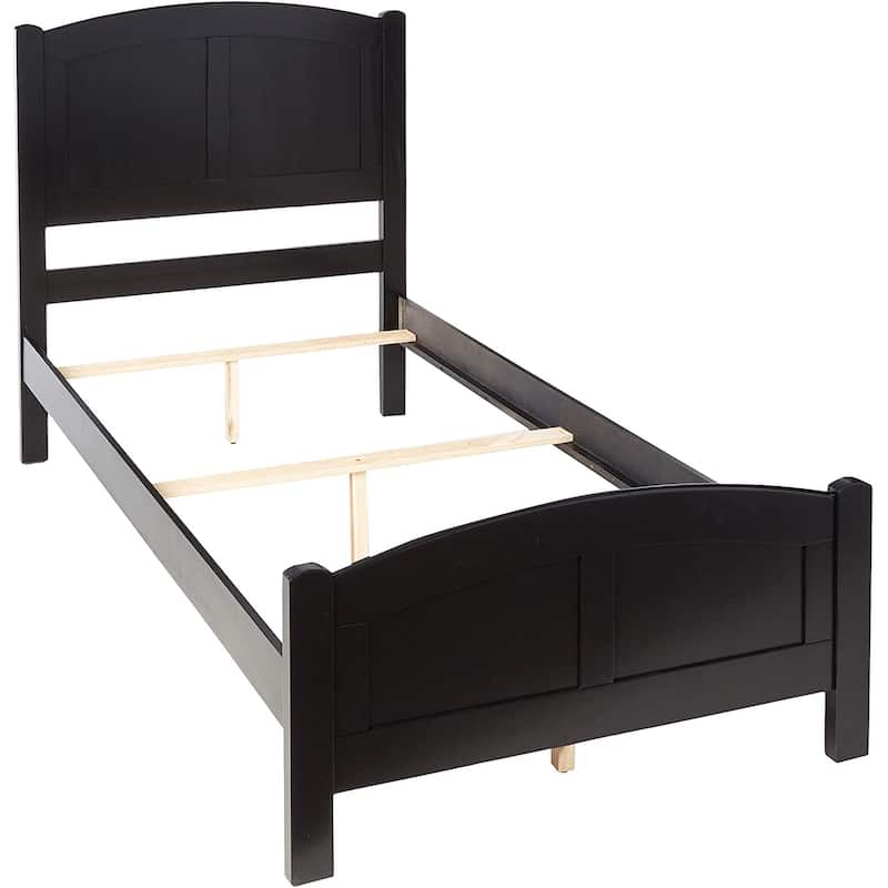 Twin Size Panel Bed with Carved Headboard and Rubberwood Frame