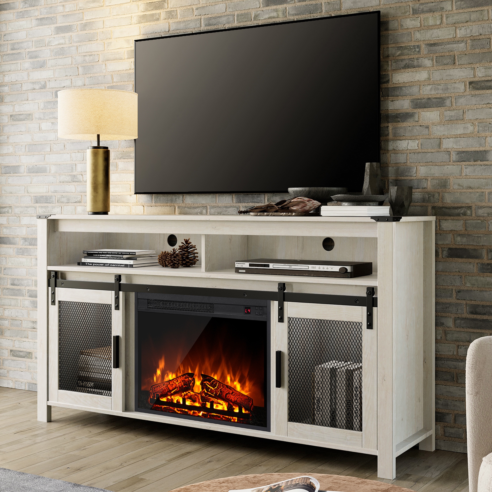 Tall entertainment center sale with fireplace