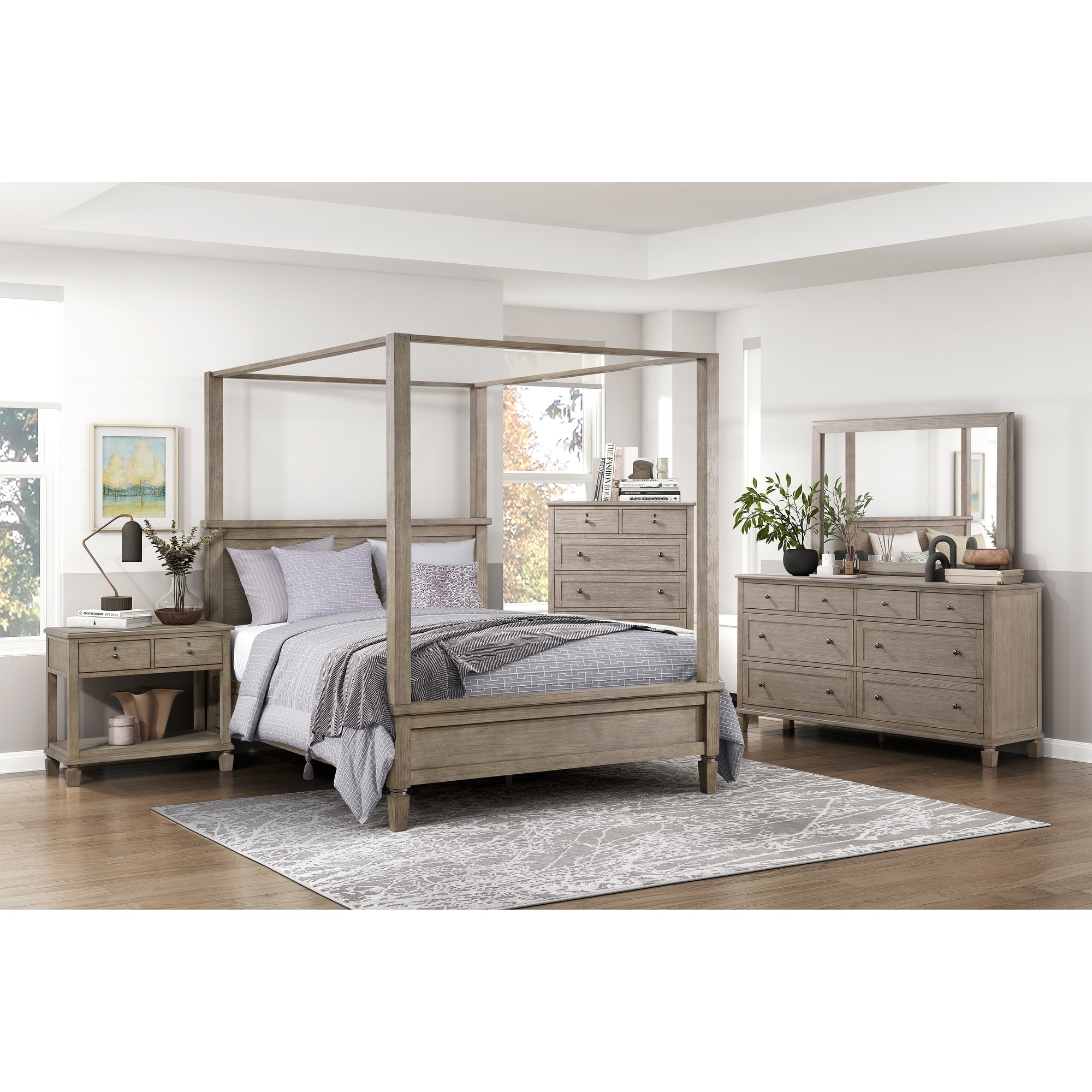 Transitional Bedroom Furniture Canopy Bed Set