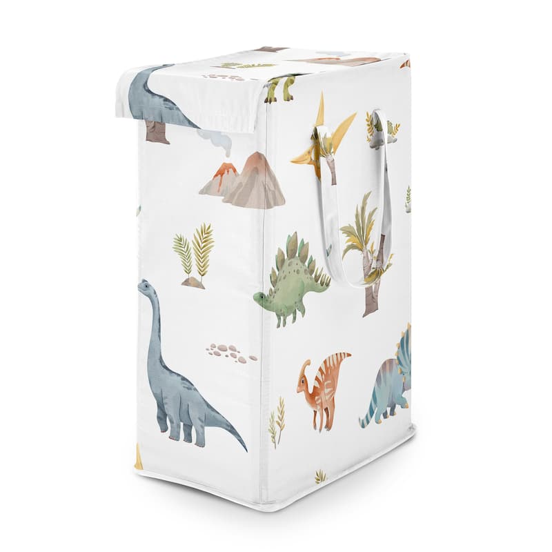 Sweet Jojo Designs Watercolor Dinosaur Dino Boy Foldable Laundry Hamper with Handles - Modern Jurassic, Trex, Tyrannosaurus Rex