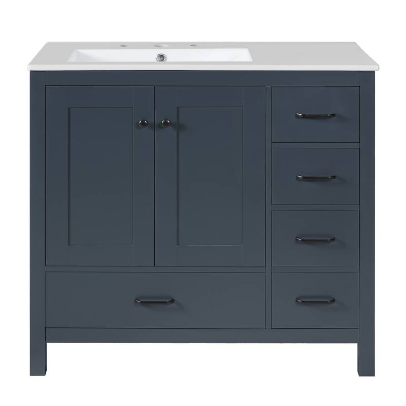 36" Bathroom Vanity with Ceramic Sink Combo, Abundant Storage Cabinet -2 Soft close doors and 5 drawers