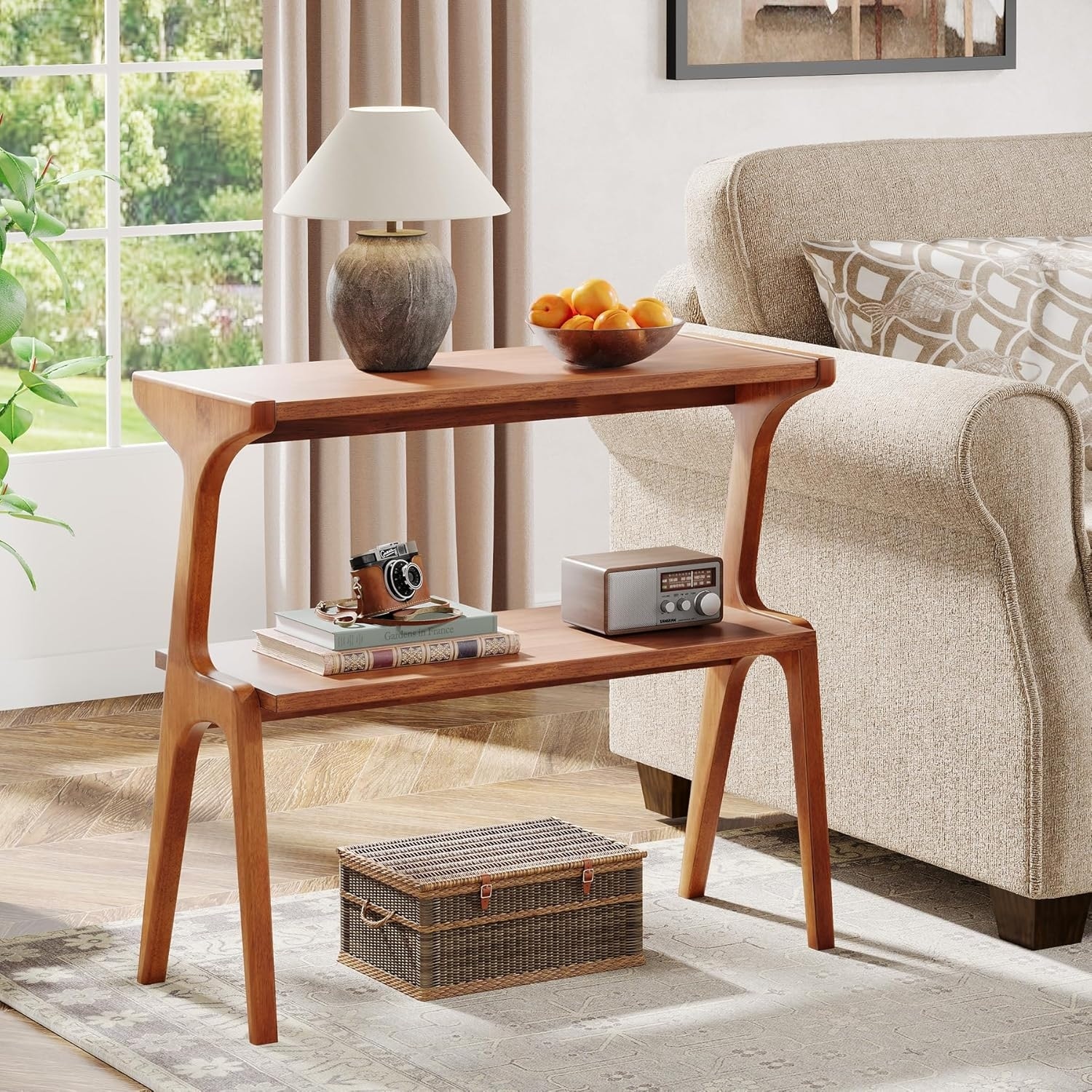 Modern SideTable with Storage Shelf, Sofa End Table with Solid Wood Legs, Bedside Table, Nightstand for Bedroom, Living Room