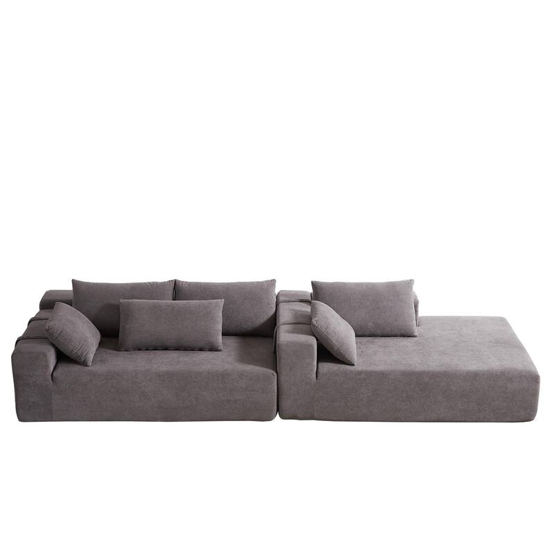 Free Combination Chenille Upholstered L-shaped Sectional Sofa with Loveseat and Single Chaise Living Room Couch Set with Pillows