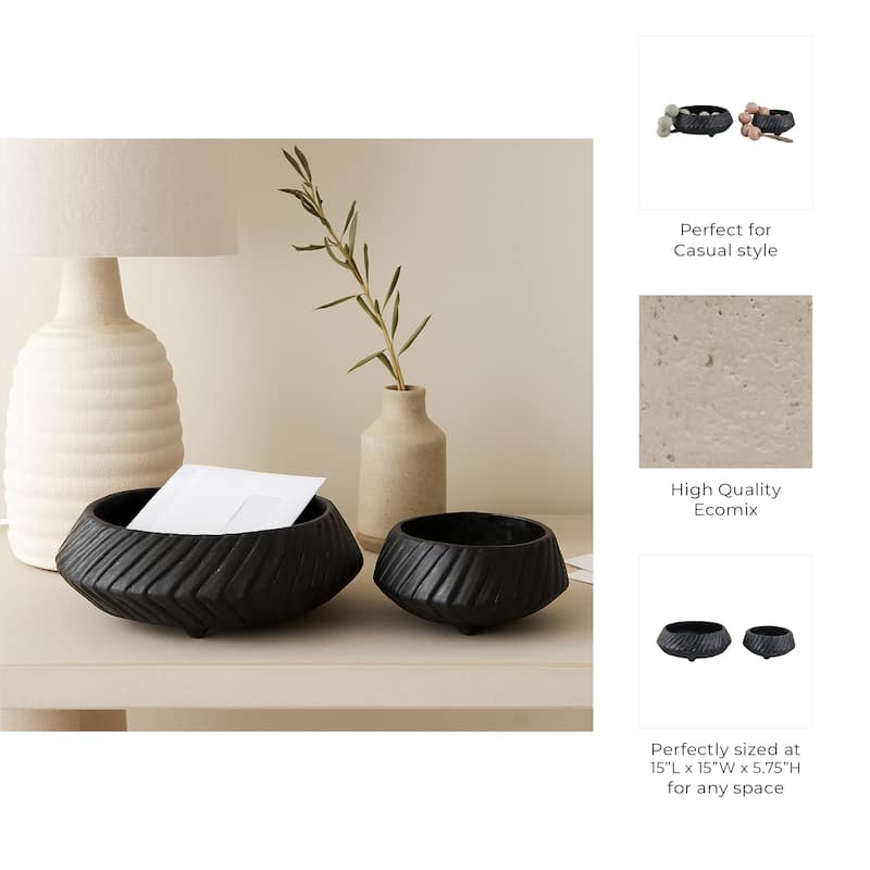 Pottery Tapered Footed Sculpted Textured Bowls-Set of 2-11",15" - 15.0"