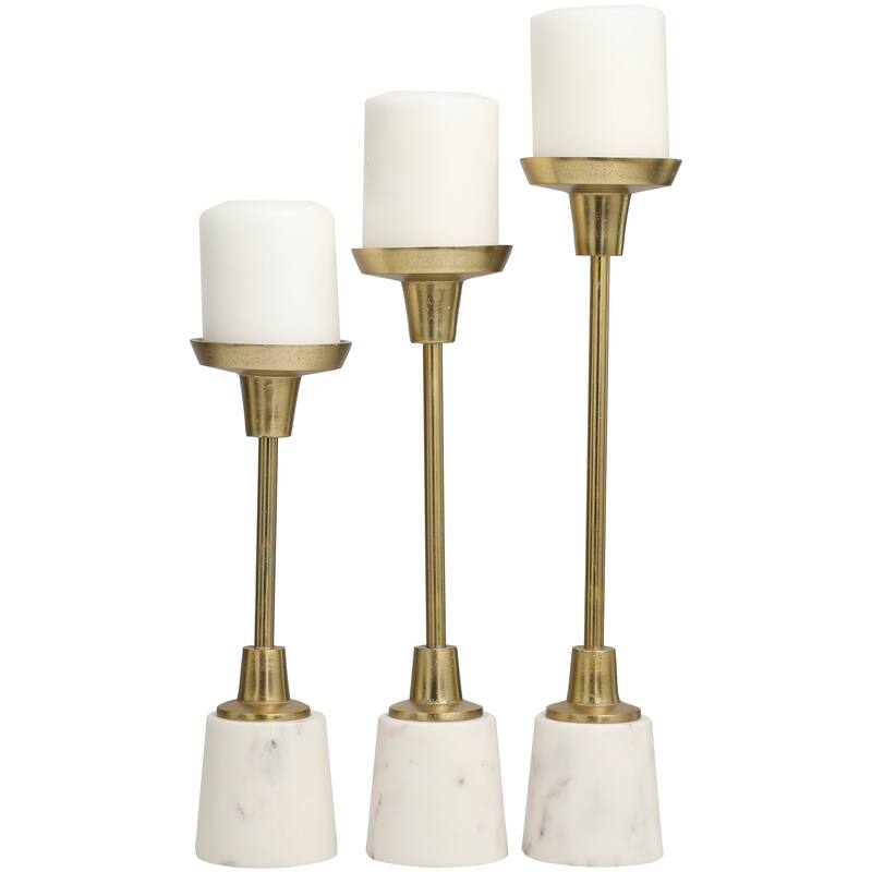 Gold Aluminum Slim Candle Holder with White Marble Base (Set of 3)
