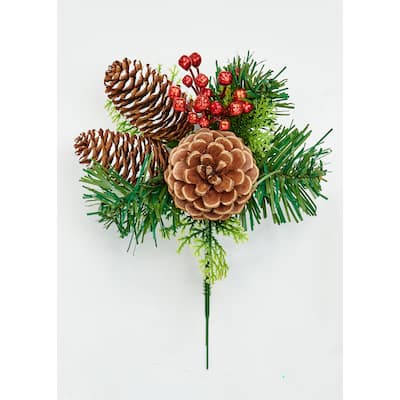 8" Pine Cone and Berry Pick, Set of 12 - Multicolor - 8