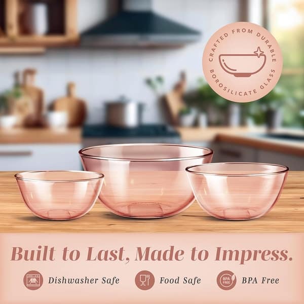 COOK WITH COLOR 12 Pc Glass Nesting Mixing Bowl Set with Lids for Cooking and Prep - Colored Pink