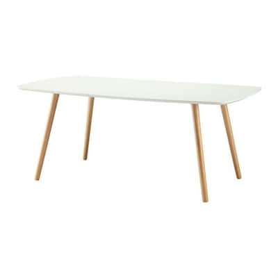 White Top Mid-Century Coffee Table with Solid Wood Legs - 18" H x 43.31" W x 23.62" D