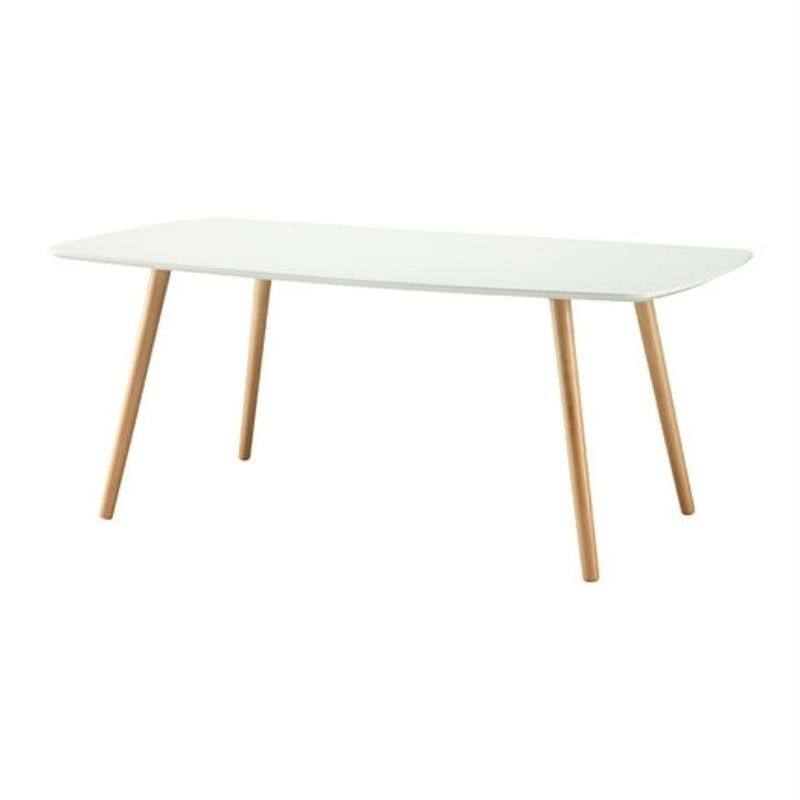 Modern Rectangle White Top Coffee Table with Brown Wood Trestle Base and Glossy Finish - 18" H x 43.31" W x 23.62" D
