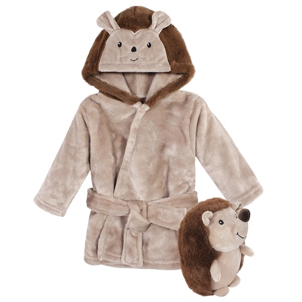 slide 1 of 1, Hudson Baby Infant Boy Plush Bathrobe and Toy Set, Hedgehog, One Size - Hedgehog - One Size One Size - Hedgehog