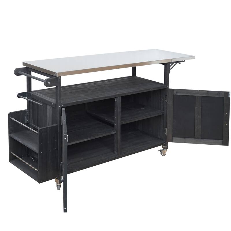Portable Foldable Outdoor Kitchen Cart with Storage Cabinet and Lockable Wheels