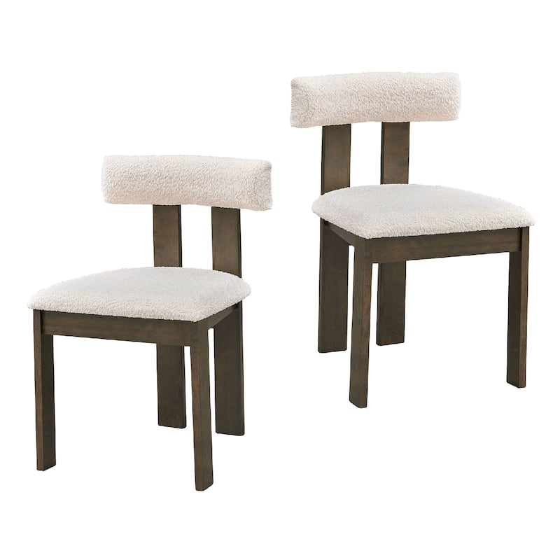 2 PCS Wooden Dining Chairs, Modern Boucle Upholstered Mid Century Side Chairs with Open Back - Walnut