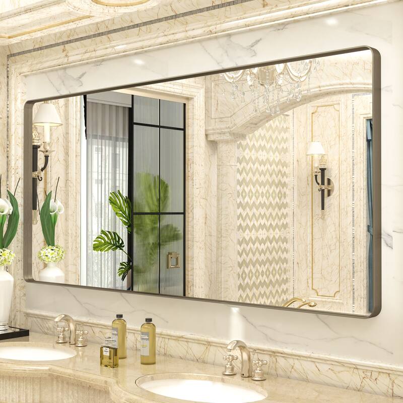 Modern Metal Frame Wall Mounted Bathroom Vanity Mirror - 72x36 - Bronze