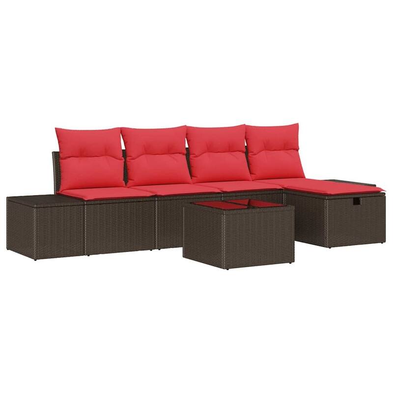 vidaXL 5/6 Garden Sofa Set with Cushions Black/Brown/Grey Poly Rattan - 115.8 x 46.1 x 27.2
