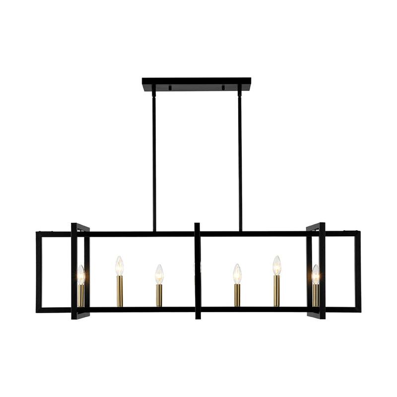 Industrial Geometric 7-Light Rectangular linear Iron Island Chandelier