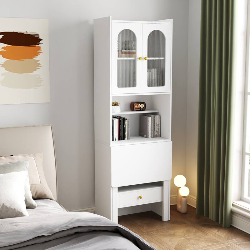 Roomfitters Fold-Out Convertible Writing Desk Cabinet with Shelf and Drawer, Space-Saving Home Office Workstation