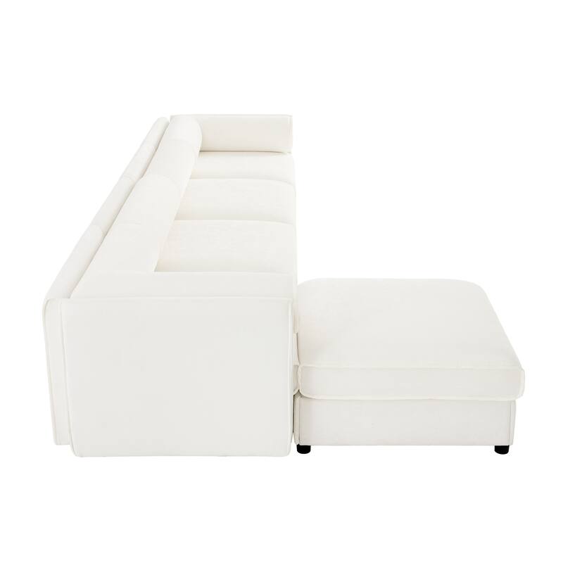 142.5" 4-Seater L-Shaped Chenille Sectional Sofa with Storage and Cylindrical Backrest