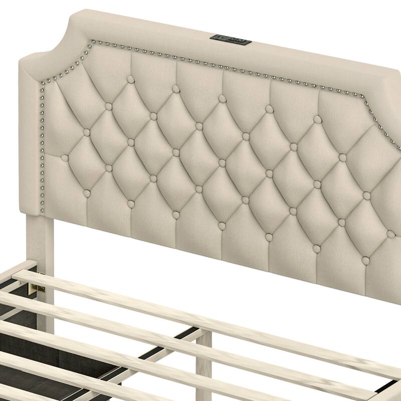 Moasis Velvet/Linen Upholstered Bedframe with Adjustable Headboard and 4 Storage Drawers