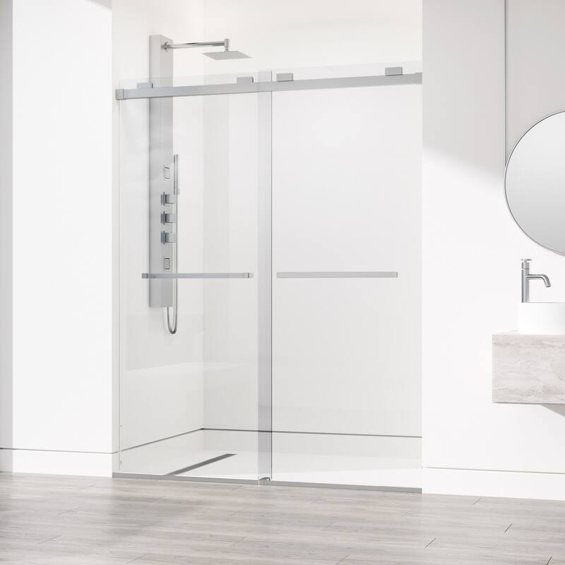 VIGO Houston Frameless Sliding Door - Shower Door, 56" to 60" W x 76" H - Stainless Steel