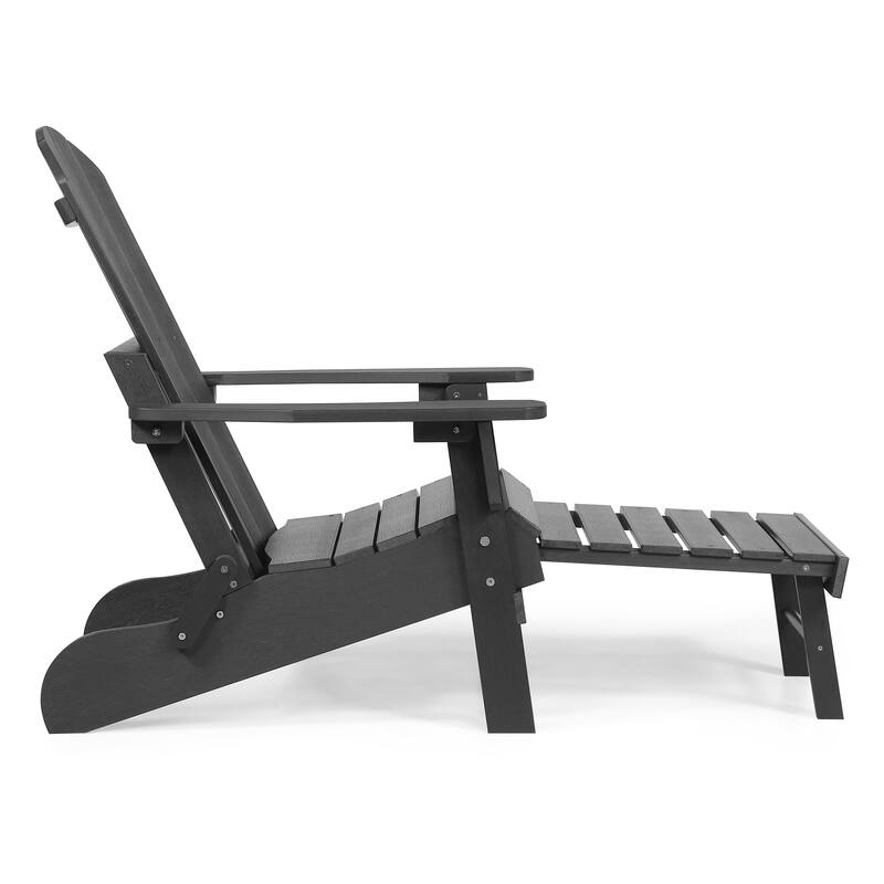 Hurley Folding Poly Plastic Adirondack Chair with Pull-out Ottoman