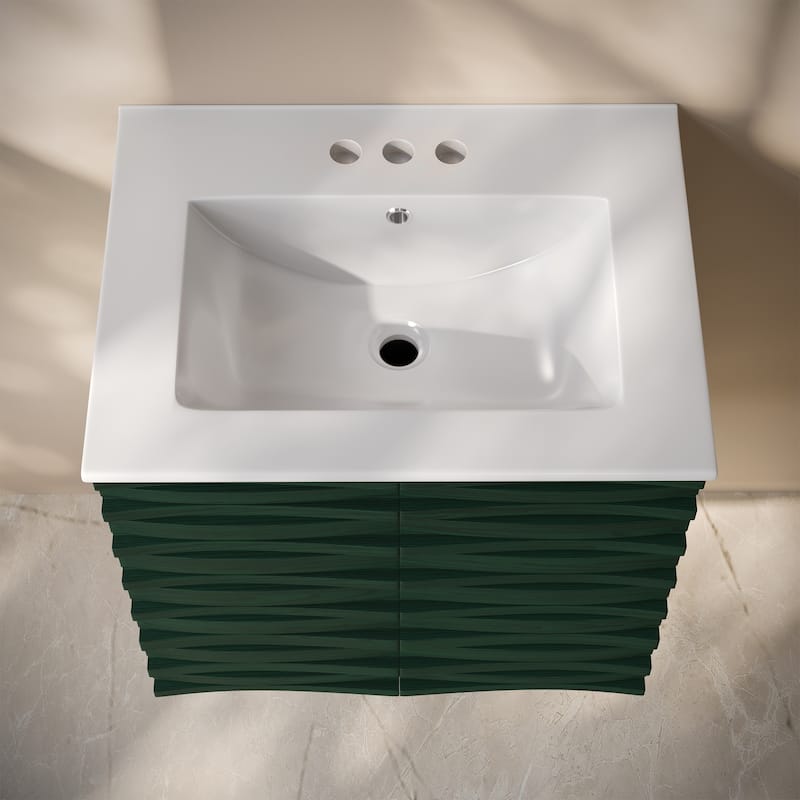 Cascade 24" Wall-Mounted Bathroom Vanity In Green Oak With 3-Hole Centerset Sink Top - 24