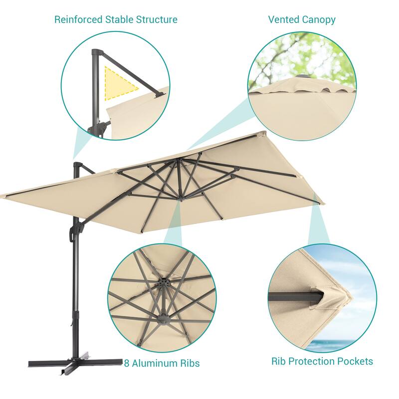 BONOSUKI 10x10FT Cantilever Patio Umbrella Infinite Angle Adjustment