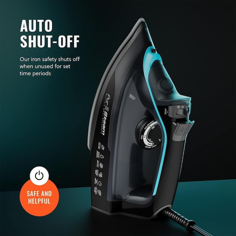 Pursteam SteamBurst+ 1750W Steam Iron, Ceramic Soleplate, Adjustable Steam, Powerful and Long-Lasting Steam for All Fabric