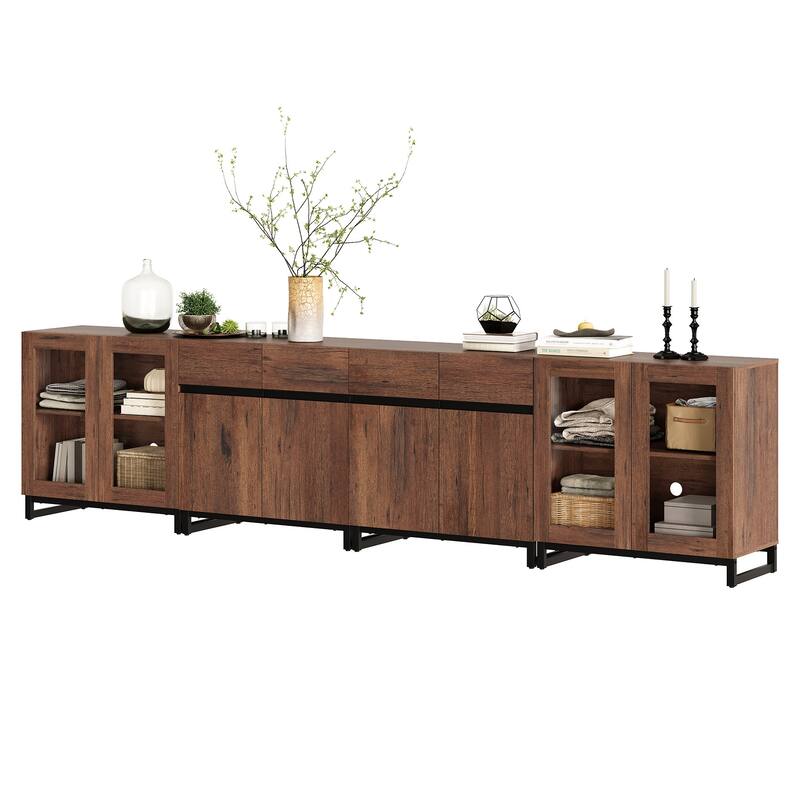 Modern Dresser with Adjustable Shelves, 4 in 1 Storage Cabinet with Glass Doors for Bedroom