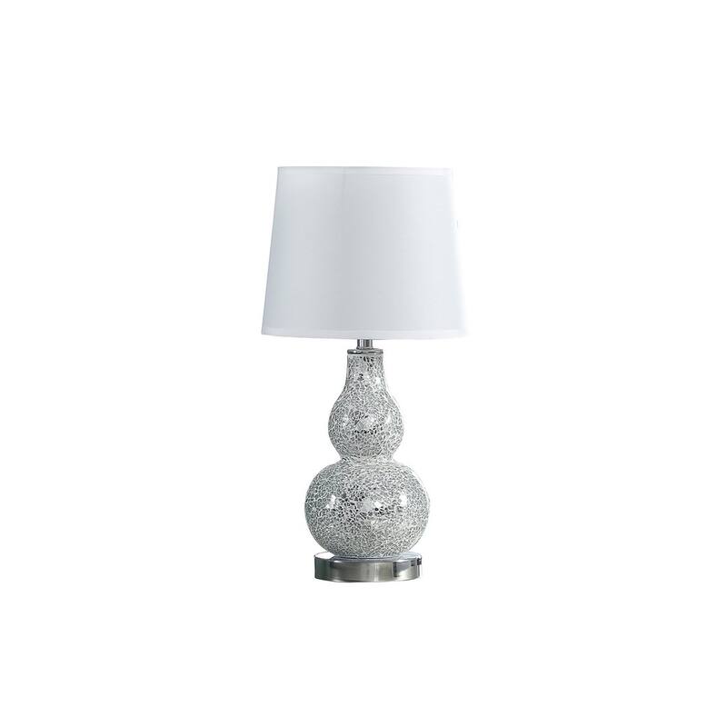 19.5" In Mirror Glass Mosaic Silver Chrome Polyresin Table Lamp - White