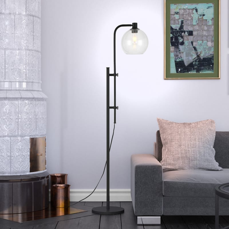 68” Modern Steel Floor Lamp with Frosted Glass Globe Shade and Foot Switch Plug-In Reading Light - 68”H x 18”W x 11”D