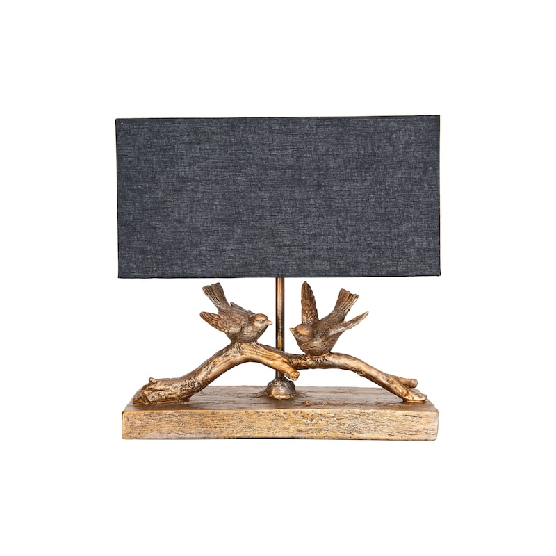 Rustic Birds-On-Branch Lamp with Rectangle Shade