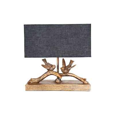 Rustic Birds-On-Branch Lamp with Rectangle Shade