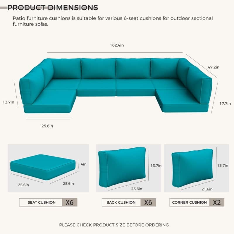 14 Piece Outdoor Furniture Replacement Cushions,Patio Seat Cushions