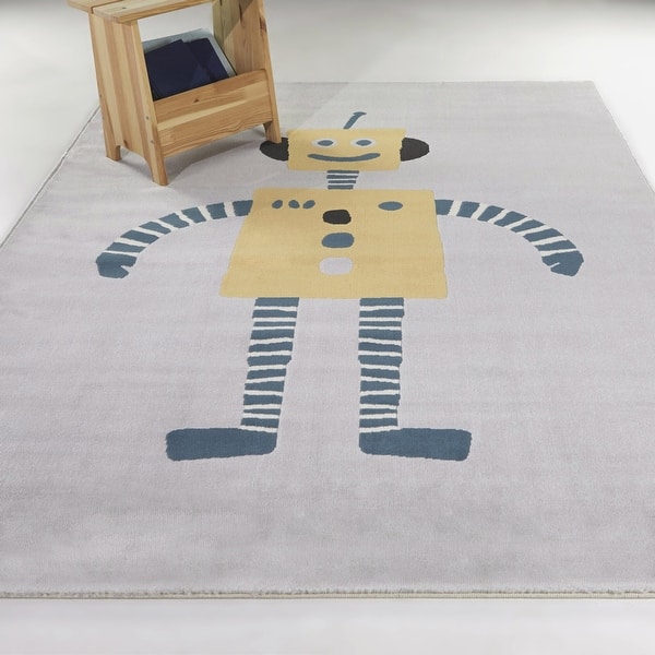 slide 2 of 5, Mod-Tod Rob Kids Robot Area Rug 4'4" x 6' - Grey - Rectangle