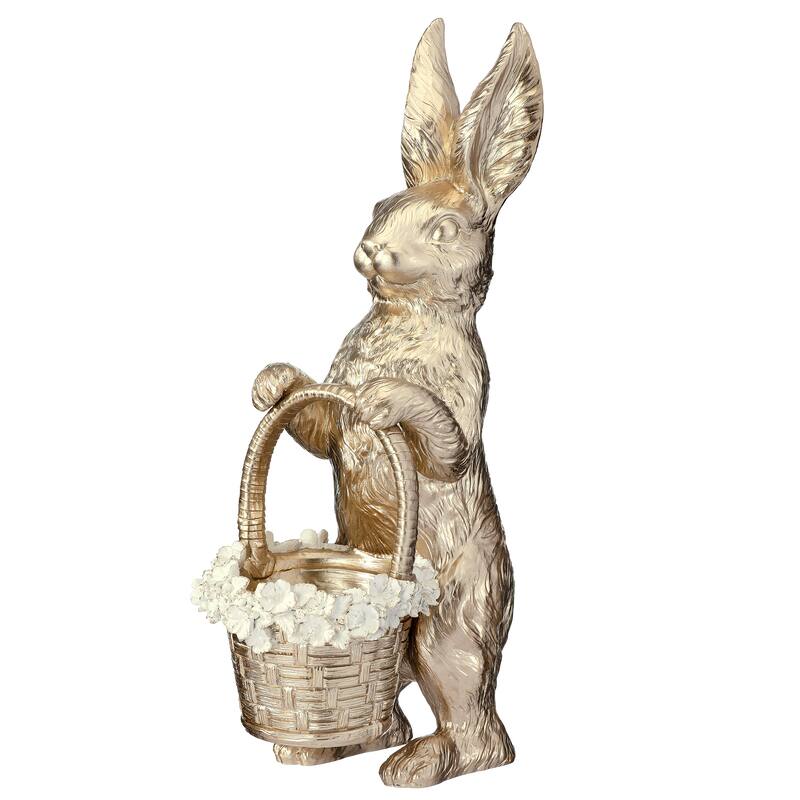17" Resin Bunny With Floral Edged Basket