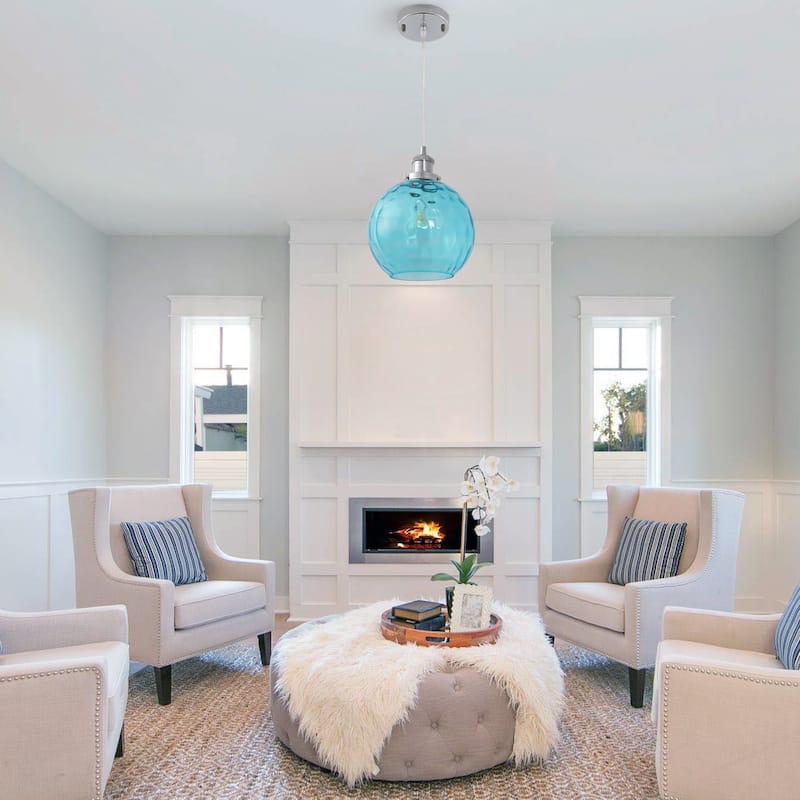 1-Light Metal Hanging Pendant Light with Glass Shade for Kitchen Island