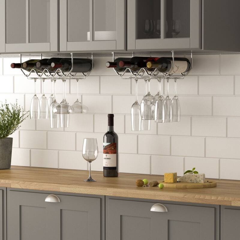 Wallniture Piccola Under Cabinet Wine Bottle Holder and Stemware Rack