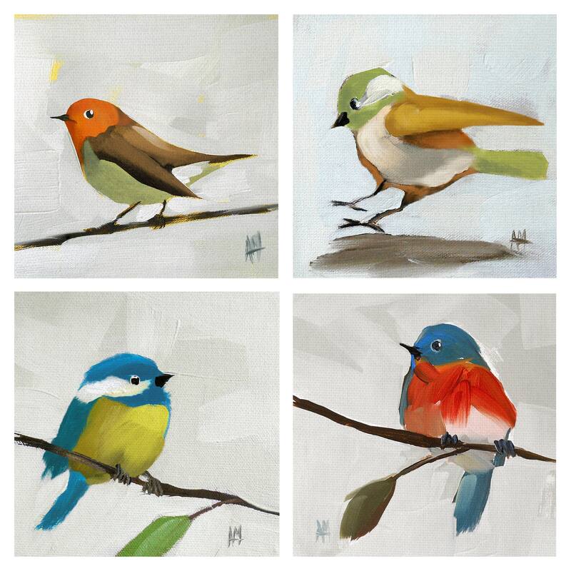 Bluebird No. 21, Chickadee No. 143, Coming in for a Landing, Robin on a Wire by Angela Moulton Canvas Art Prints
