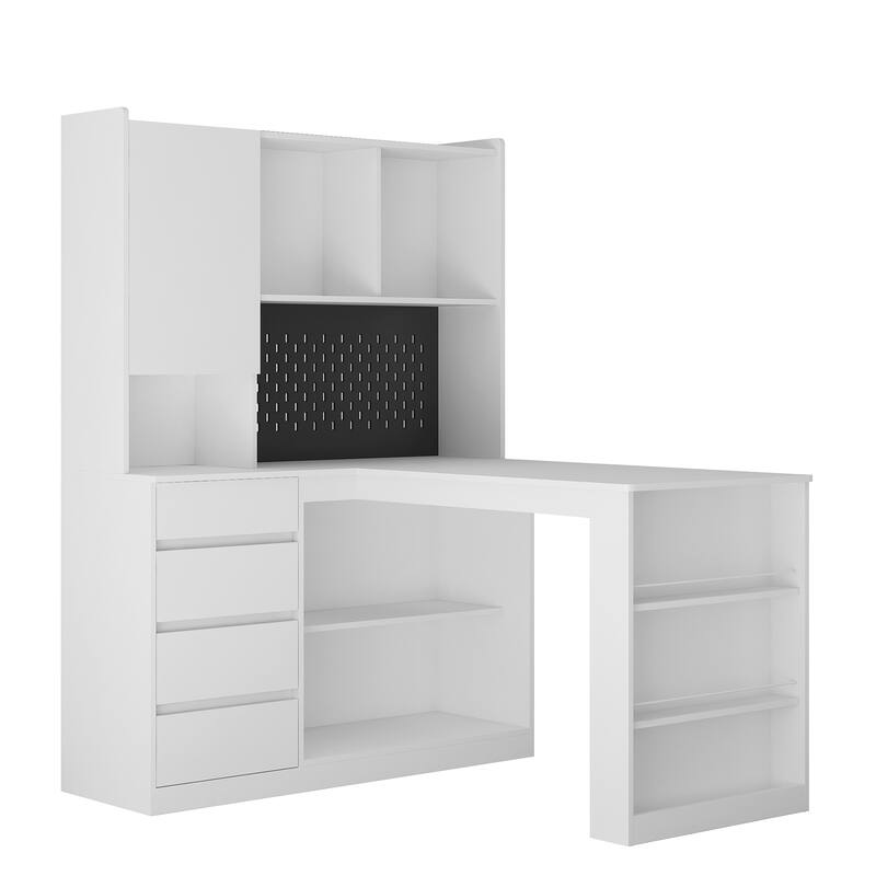 L Shaped Desk Corner Computer Desk Office Desk Study Table Writing Desk Gaming Computer Desk wCharger LED Drawers Bookshelf