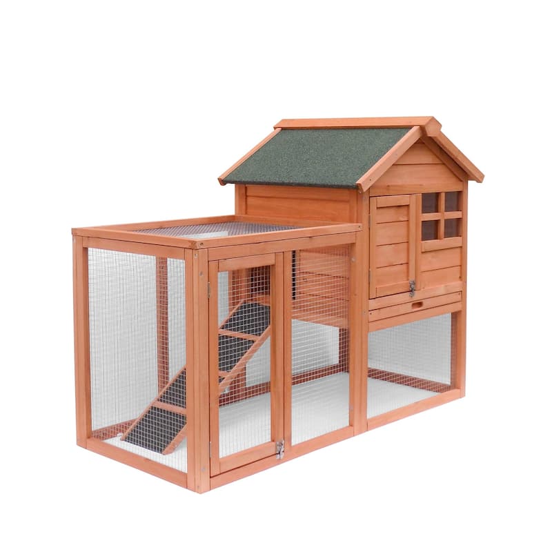 2-Story Hutch Indoor Outdoor Bunny Cage, Chicken Coop Poultry House with Run - Multi