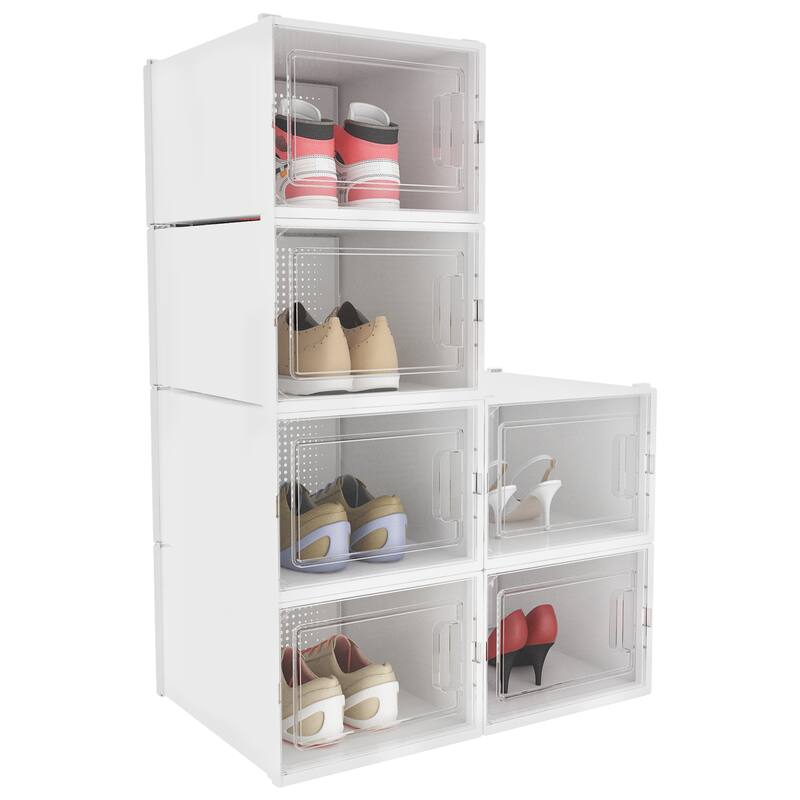 6/12/18 Pack Shoe Storage Box Plastic Stackable Shoe Organizer for Closet Foldable Sneaker Containers Bins Holders Racks