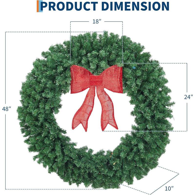 Pre-Lit Christmas Wreath with Bow for Indoor Outdoor Holiday Party