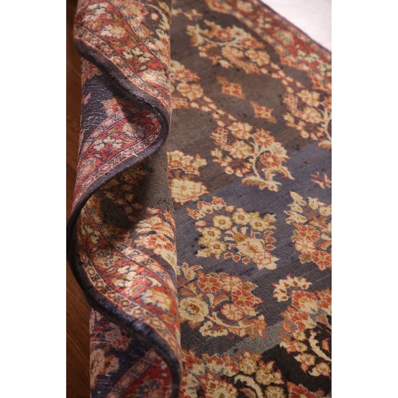 All-Over Floral Sarouk Persian Vintage Rug Hand-knotted Wool Carpet - 3'10"x 4'10"